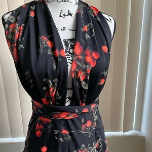 OCOSHIP Black & Orange Tangerine Fruit Retro One Piece V-Neck Swimsuit  XXL(US12